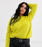 Brave Soul Plus Neon Cable Sweater-yellow