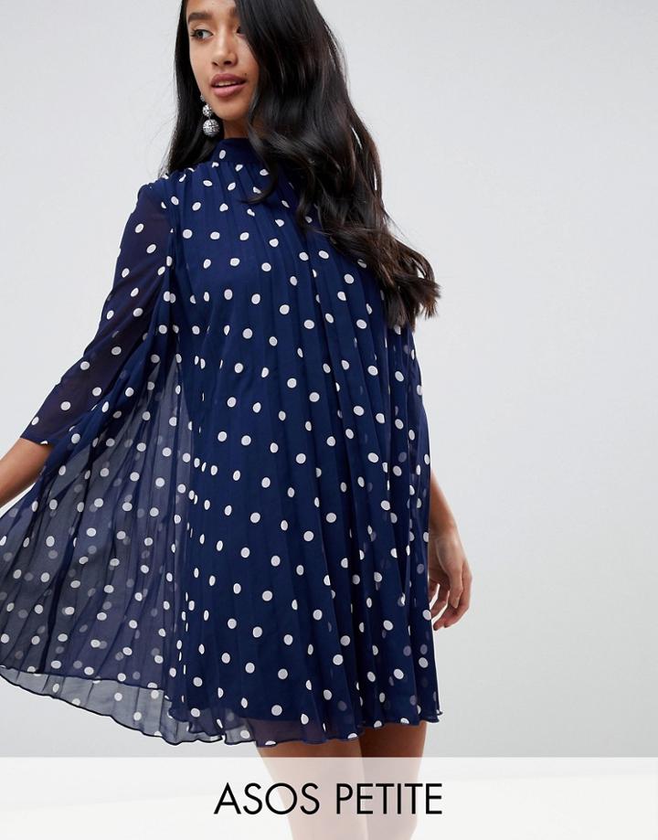 Asos Design Petite Pleated Trapeze Mini Dress In Spot - Multi