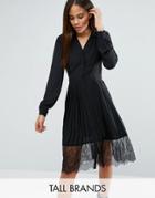 Vero Moda Tall Lace Trim Pleated Shirt Dress - Black