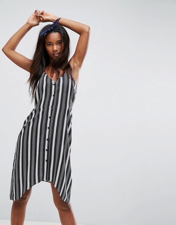 Asos Stripe Button Through Sun Dress With Dipped Hem - Multi