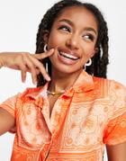 Daisy Street Button Front Collar Detail Crop Top In Orange Bandana - Part Of A Set