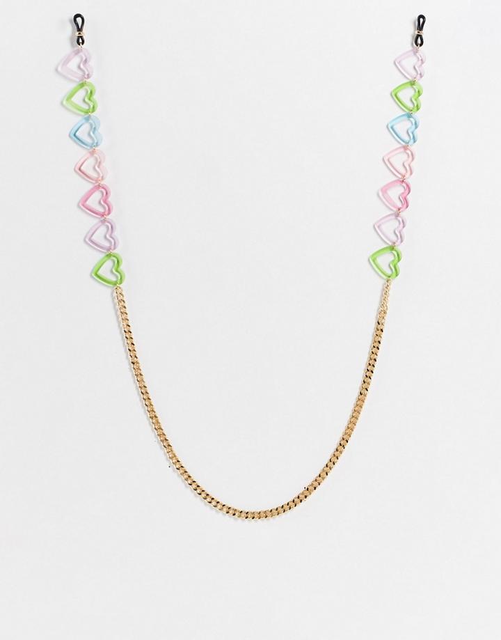 Asos Design Sunglasses Chain In Plastic Hearts-multi