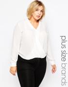 Brave Soul Plus Long Sleeve Wrap Front Blouse - Cream