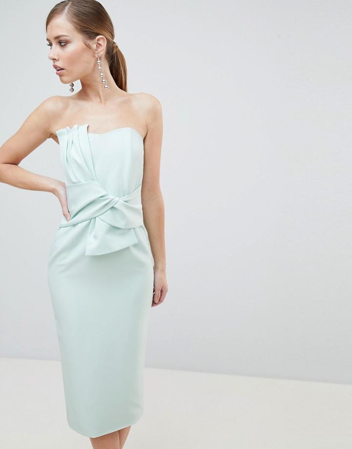 Lavish Alice Bandeau Midi Dress With Bow Detail - Green