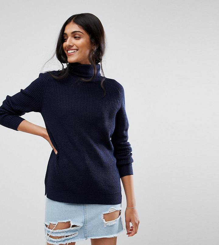 Asos Tall Ultimate Chunky Sweater With Roll Neck - Navy