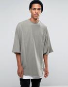 Asos Oversized Longline Sweatshirt With Reverse Loopback Panels - Green