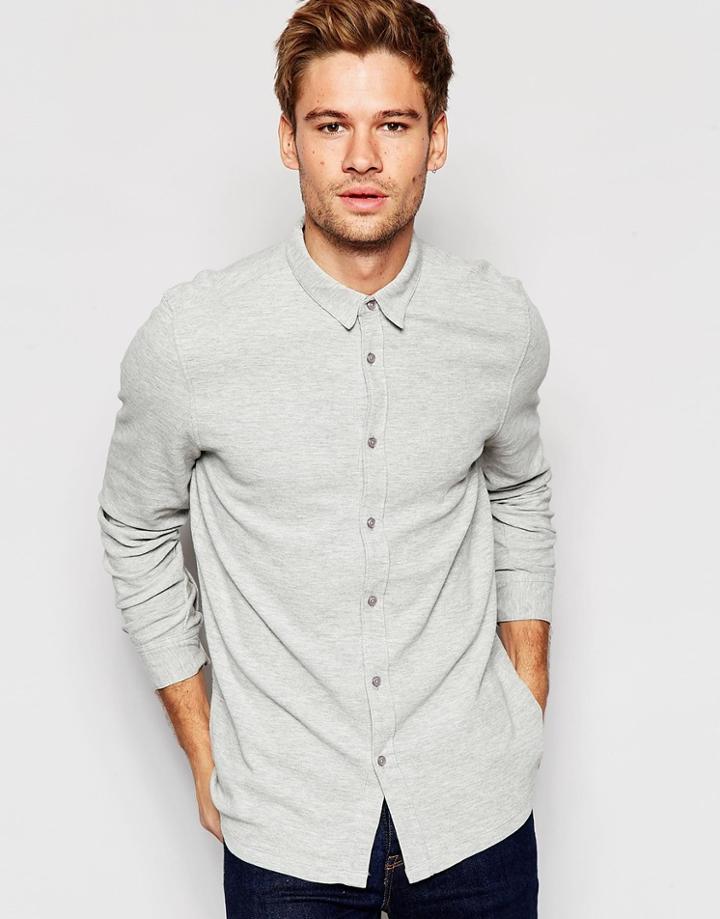 Selected Homme Pique Jersey Shirt - Light Gray Marl