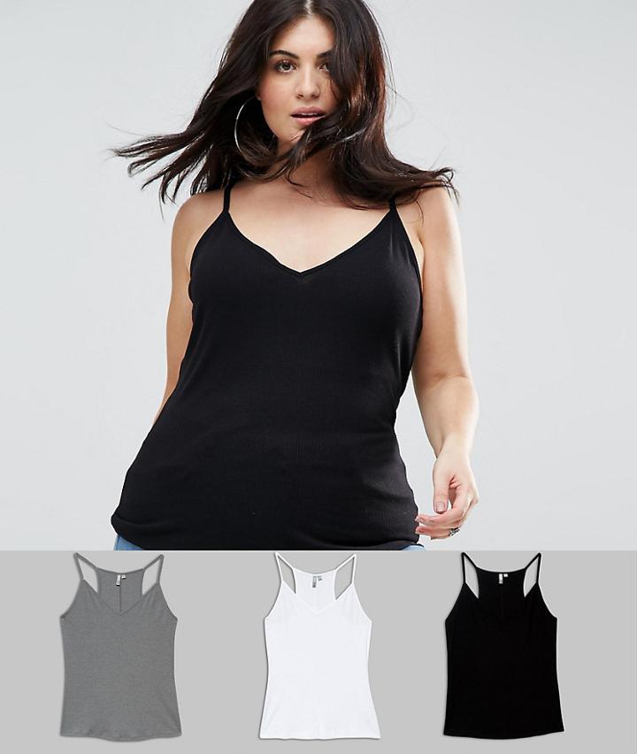 Asos Curve Skinny Strap Cami In Rib 3 Pack - Multi
