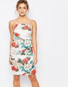 True Decadence Cami Strap Pencil Dress In Floral Garden Jacquard - Multi