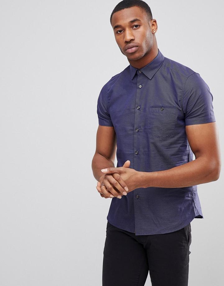 Ted Baker Short Sleeve Slim Shirt In Print - Navy