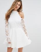 Missguided Lace Cold Shoulder Skater Dress - White