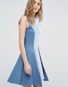 Closet Sleeveless Contrasr Panel Collar A-line Dress - Blue