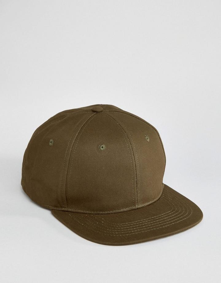 Asos Snapback Cap In Khaki - Green
