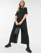 Asos Design Frill Neck Smock Jumpsuit In Black-multi