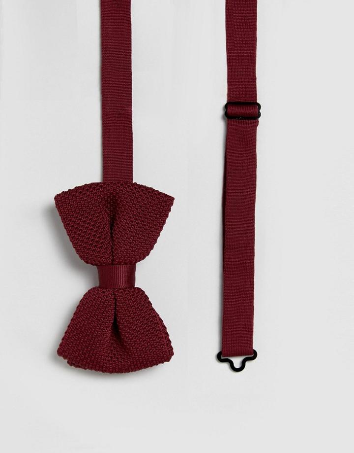 Asos Design Knitted Bow Wedding Tie In Burgundy-red