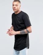 Antioch Embroidered Logo Longline T-shirt With Curved Hem - Black