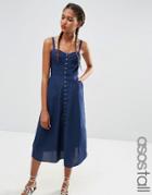 Asos Tall Denim Bethany Button Through Midi Dress - Blue