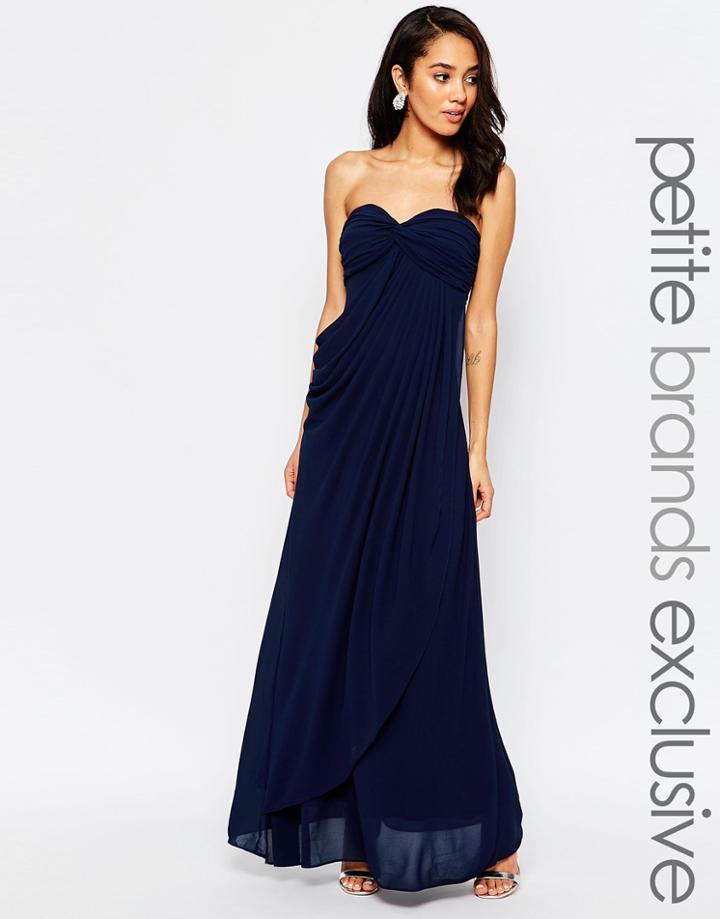 Jarlo Petite Claudia Ruched Bandeau Maxi Dress - Navy