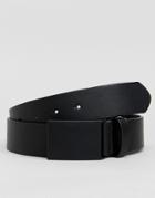 Asos Wide Faux Leather Belt In Black With Matte Black Plate Buckle - Black