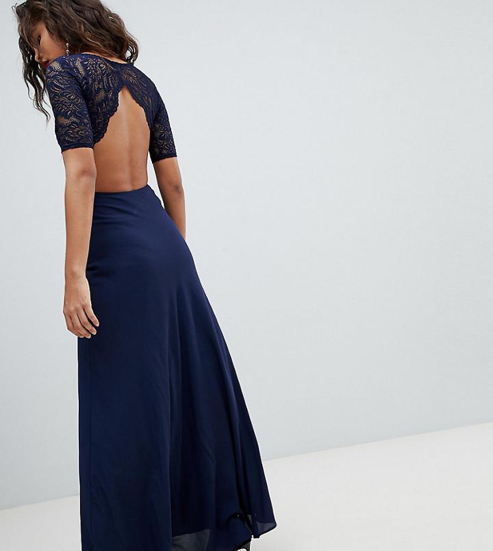 John Zack Tall Lace Open Back Maxi Dress - Navy