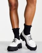 Asos Design Mall Chunky Lace Up Flat Shoes In White Patent