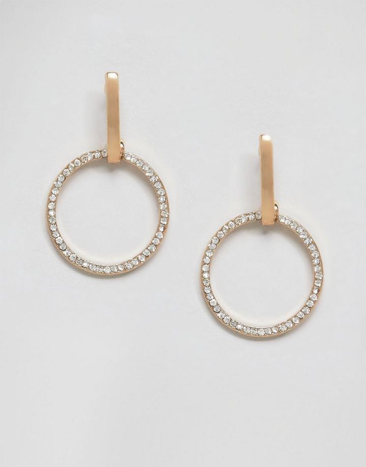 Nylon Rhinestone Detail Hoop Earrings - Silver