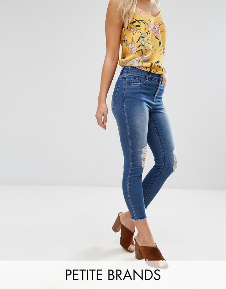 New Look Petite Raw Hem Skinny Jeans - Blue