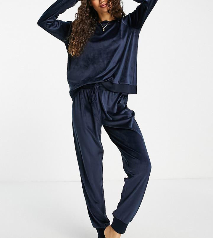 Chelsea Peers Petite Recycled Poly Super Soft Fleece Lounge Sweatshirt And Sweatpants Set In Navy