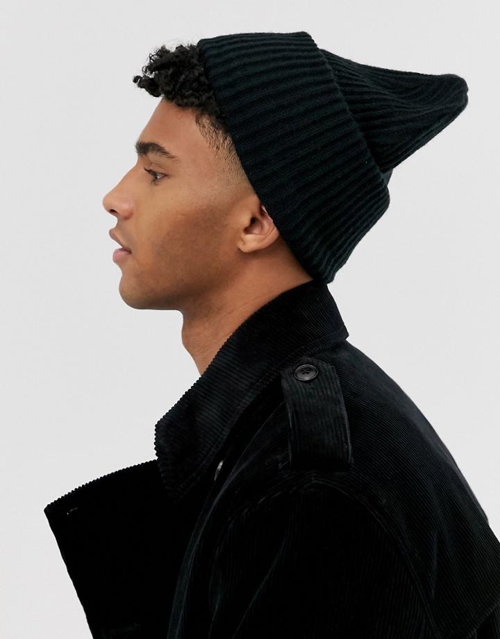 Asos Design Oversized Ribbed Beanie In Black