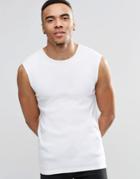 Asos Rib Extreme Muscle Sleeveless T-shirt In White - White