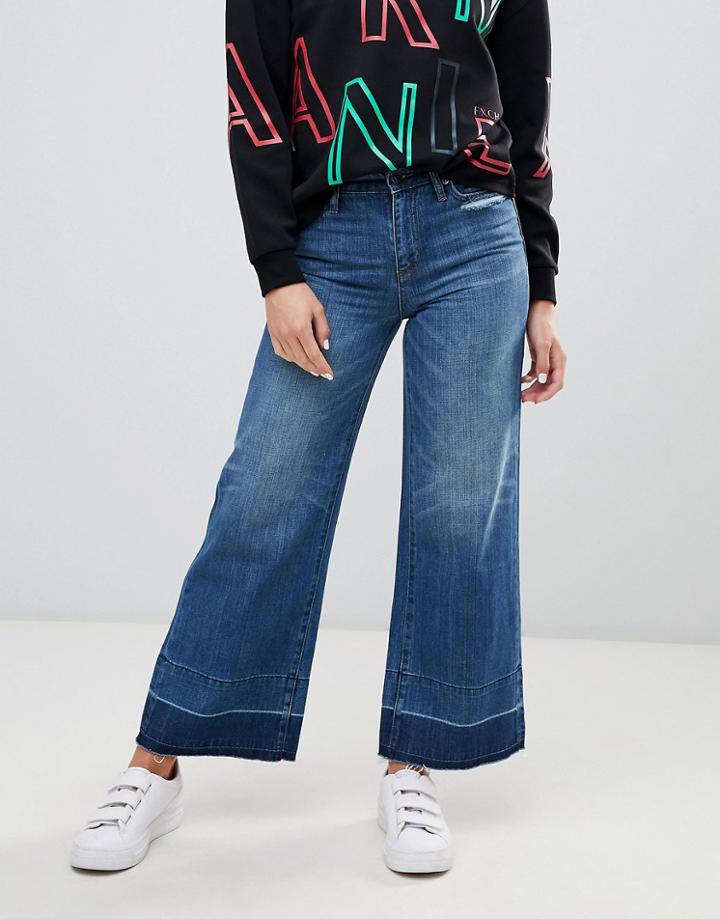 Armani Exchange Cropped Wide Leg Jeans - Blue