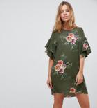 Parisian Petite Floral Shift Dress With Flare Sleeve - Green