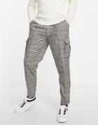 Topman Tapered Checked Cargo Pants In Gray-grey