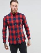 Asos Skinny Shirt With Grid Check In Red With Long Sleeves - Red