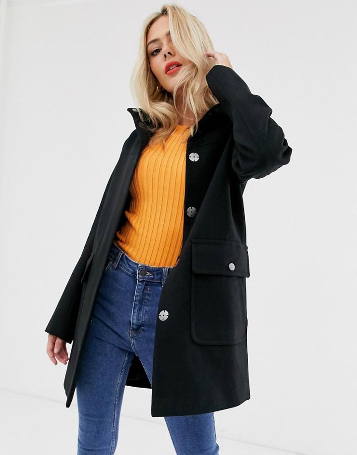 Asos Design Hooded Slim Coat In Black