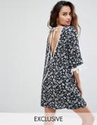 Reclaimed Vintage Inspired Open Back Dress With Tassel Sleeves - Blue