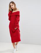 Liquorish Long Off The Shoulder Knit Dress - Red