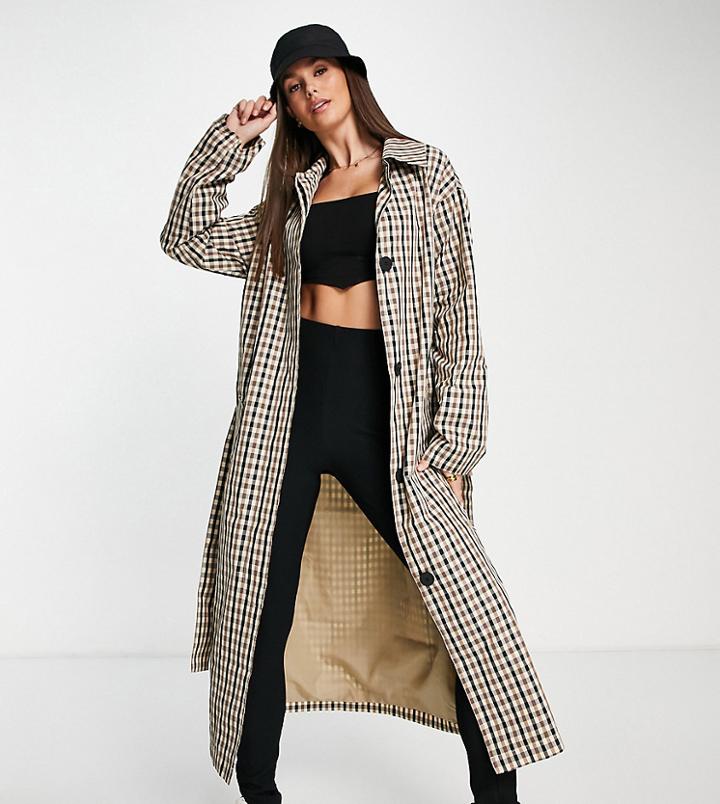 Asos Design Tall Check Boyfriend Trench-multi