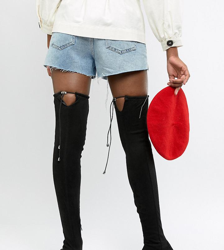 Asos Design Tall Kaska Flat Studded Over The Knee Boots - Black
