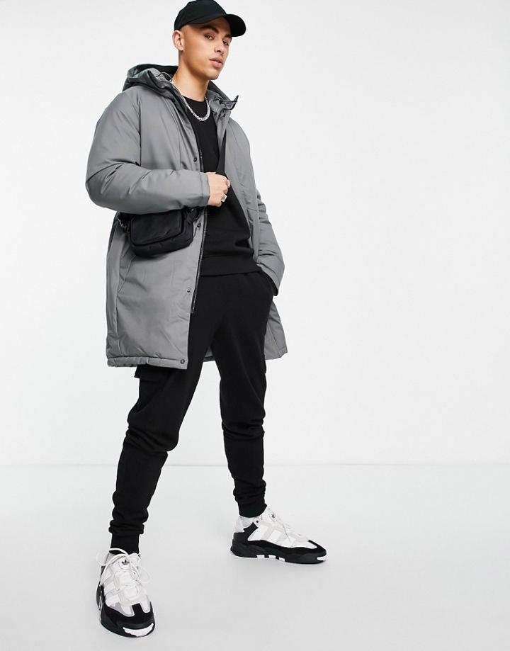 Jack & Jones Premium Padded Hooded Parka In Gray