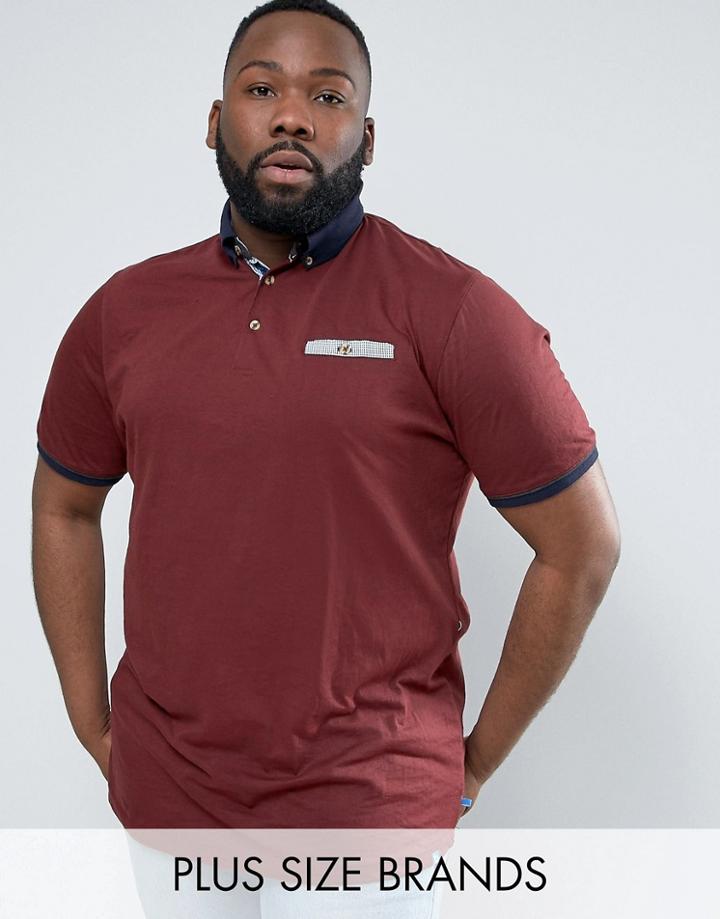 Duke Plus Polo Shirt With Contrast Collar In Burgundy Marl - Red
