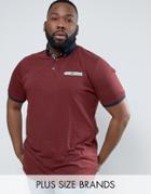 Duke Plus Polo Shirt With Contrast Collar In Burgundy Marl - Red