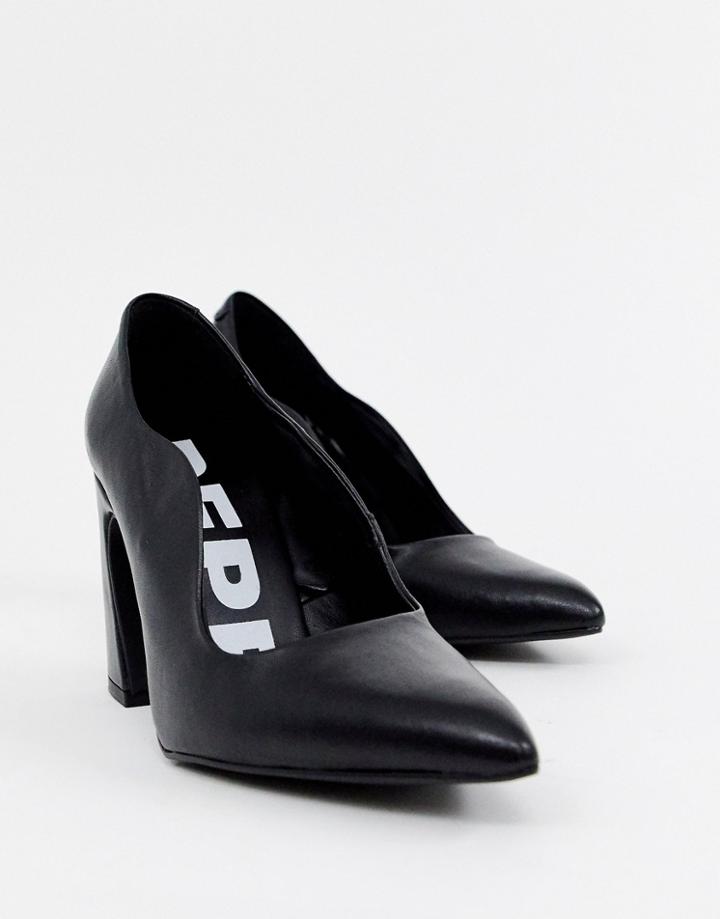 Depp Leather Point Block Heels-black