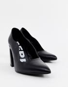 Depp Leather Point Block Heels-black