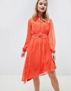 Vero Moda Polka Dot Asymmetric Prarie Dress In Orange-red