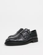 Selected Homme Leather Monk Shoes In Black