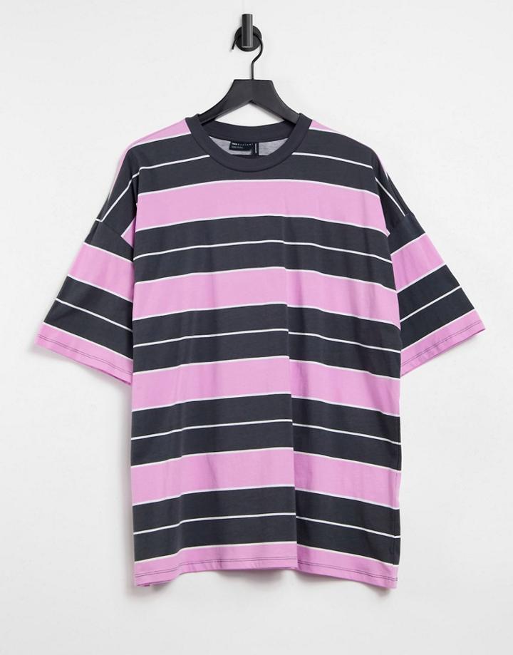 Asos Design Oversized T-shirt In Pastel Variagted Stripe-pink