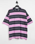 Asos Design Oversized T-shirt In Pastel Variagted Stripe-pink