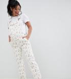 Asos Design Maternity Denim Overall In Floral Print - Multi