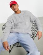 Asos Design Oversized Waffle Knit Sweater In Charcoal-gray